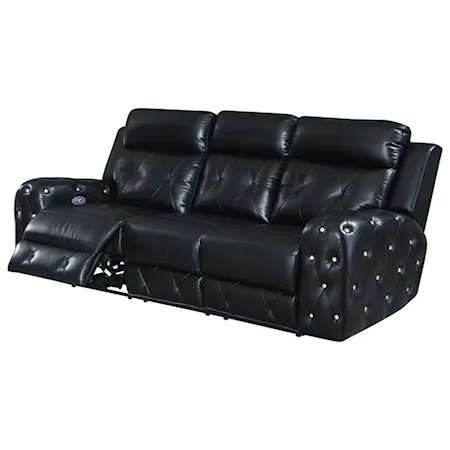 Transitional Power Reclining Sofa with Rhinestone Tufting and USB Charging Port